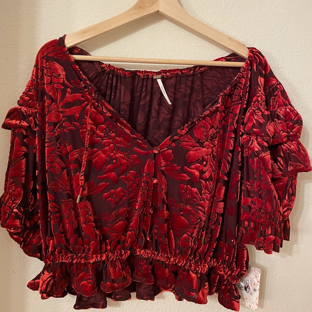 Free People Velvet Puff Sleeve Top